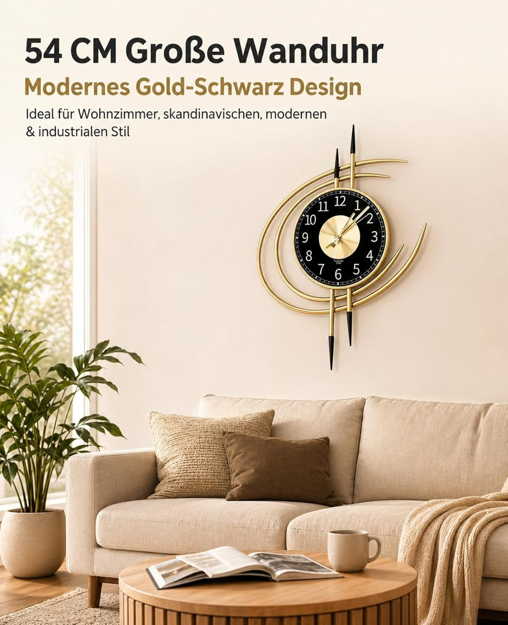 LANMOU Wall Clock Silent 54x40 cm | Metal Frame | Non-Ticking | Living Room, Bedroom, Office
