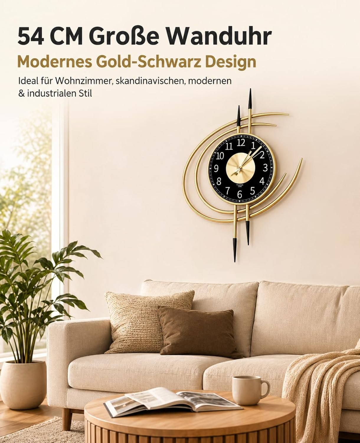 LANMOU Wall Clock Silent 54x40 cm | Metal Frame | Non-Ticking | Living Room, Bedroom, Office