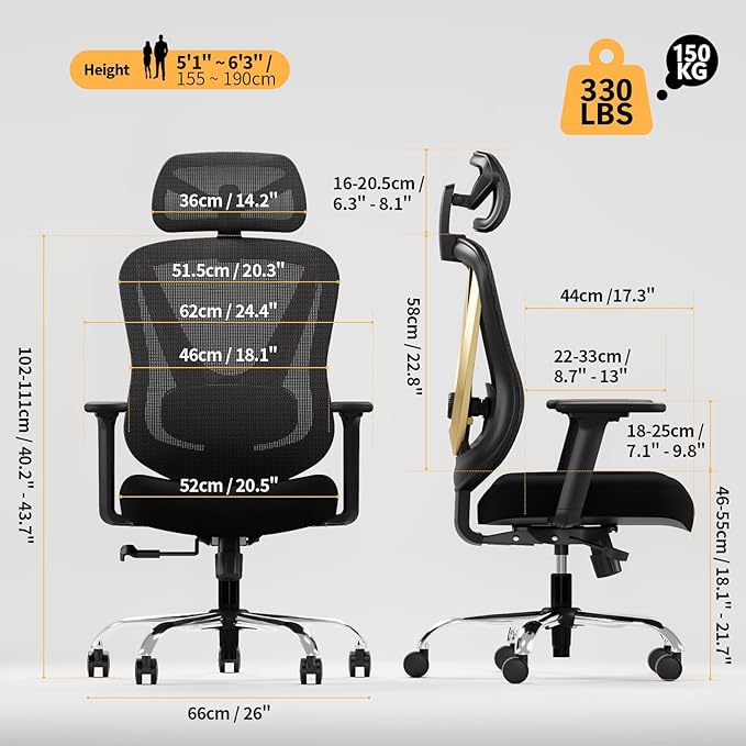 Ergonomic office chair with 3D lumbar support