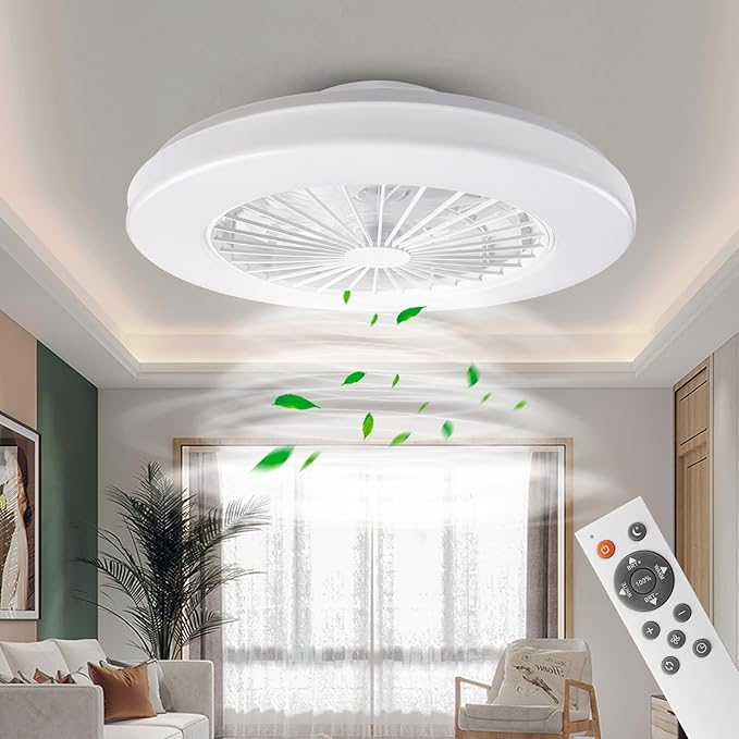 LED Ceiling Fan BKZO 48 cm – 24 Speeds, Dimmable 3000–5500K, White