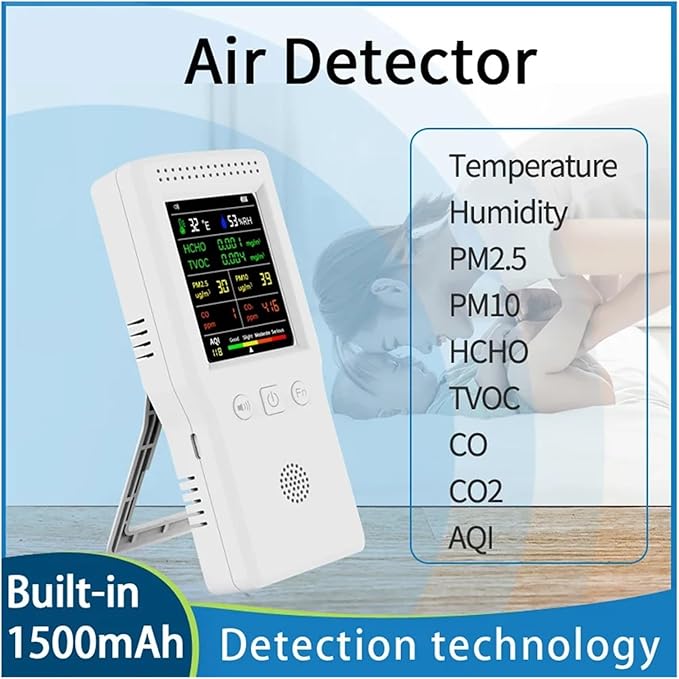 9-in-1 Air Quality Monitor – PM2.5, Temperature, Humidity, with Backlight