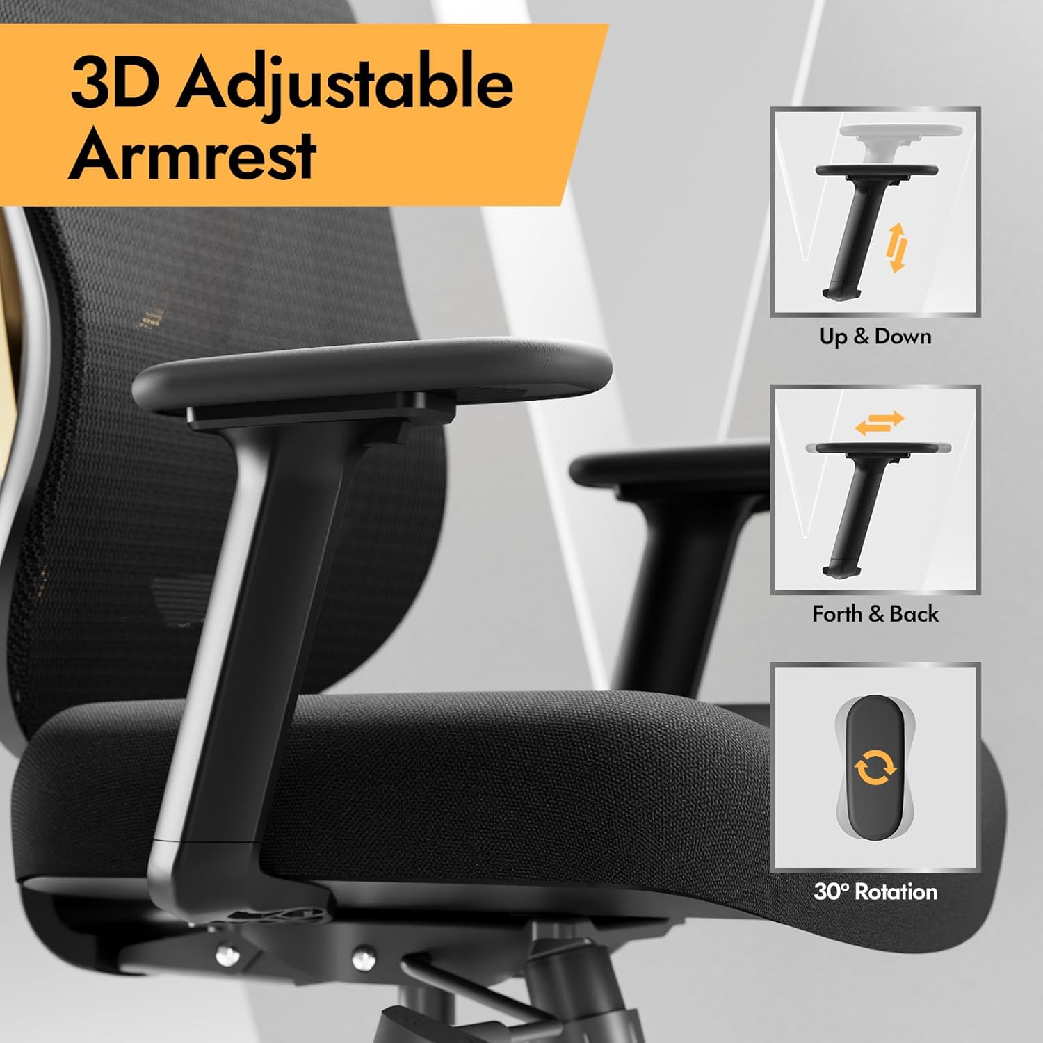 Ergonomic office chair with 3D lumbar support