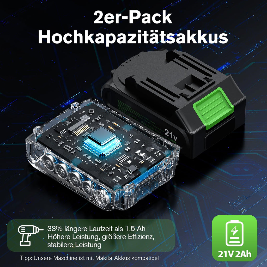 Wiertarko-wkrętarka Udarowa Bezszczotkowa Ginour 800W 21V 50Nm – Zestaw 47 Elementów