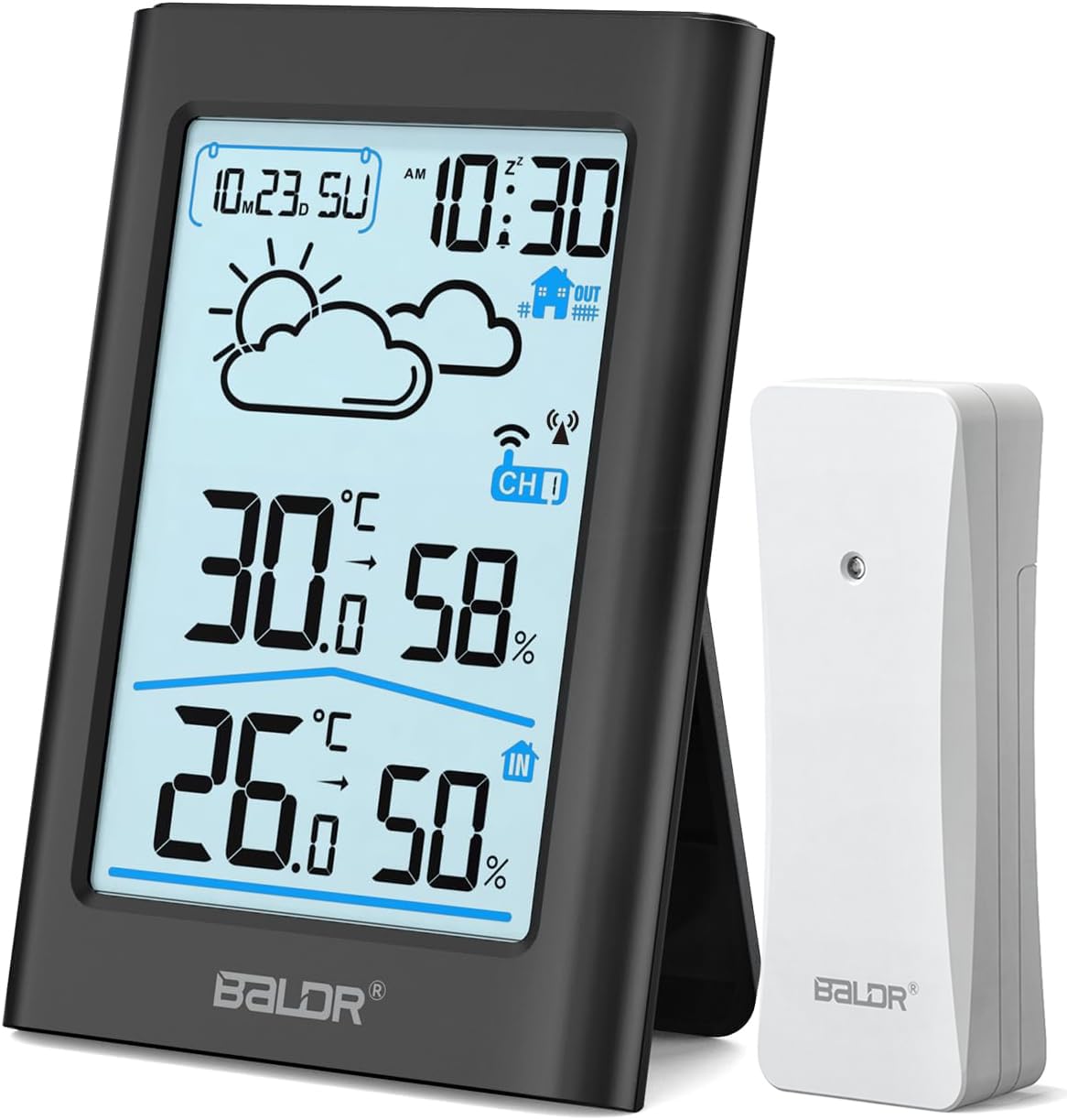 Wireless Weather Station Digital Clock DCF Indoor/Outdoor Thermometer – 3.7 inches