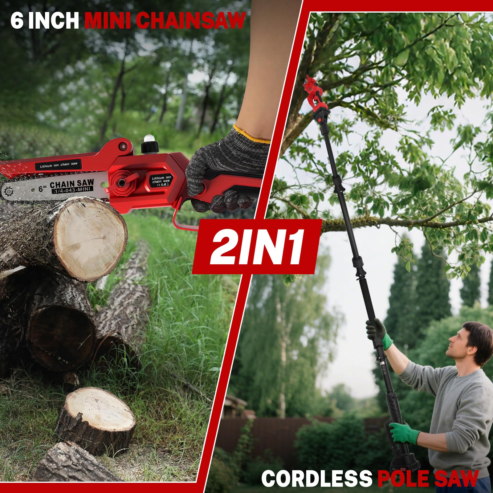 2-in-1 Mini Chainsaw and Telescopic Pruner 6 inches