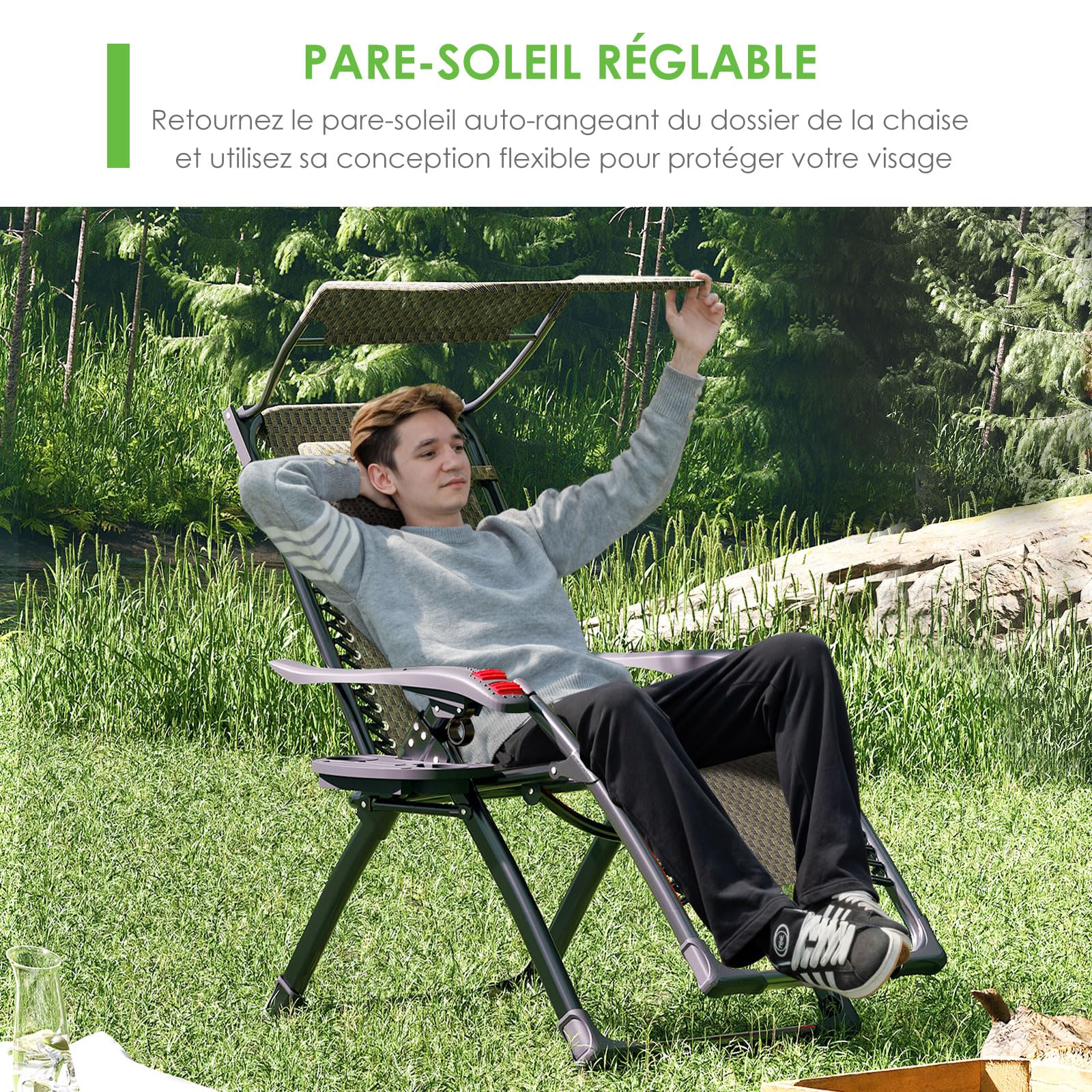 ATORPOK Garden Lounger with Canopy and Cushion - Foldable, Adjustable, 200kg, Weather-Resistant