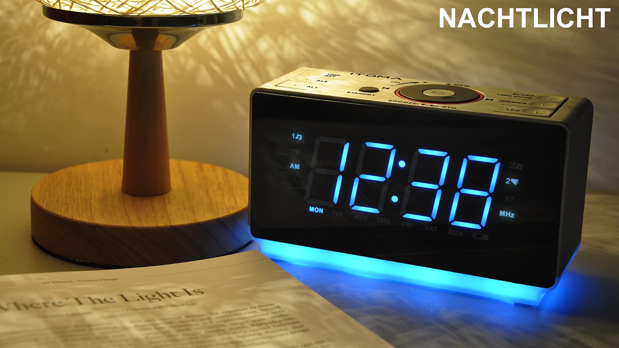 iTOMA Bluetooth Digital FM Dual Alarm Clock Radio USB Charging - Black (Copy)