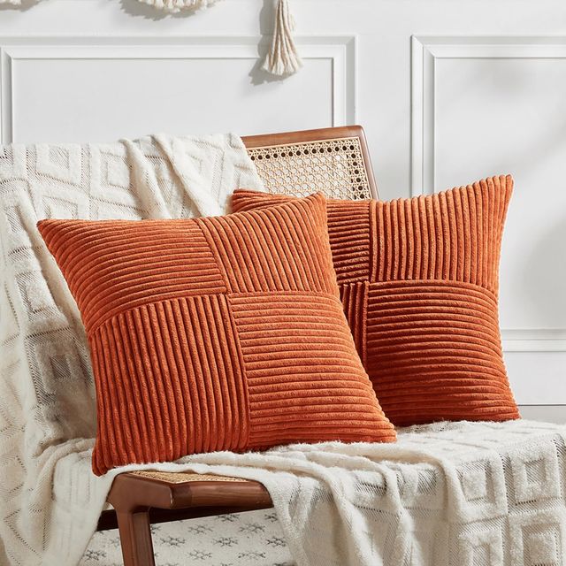 MIULEE Corduroy Cushion Covers 45x65cm - Striped, Dark Green, 2 Pieces