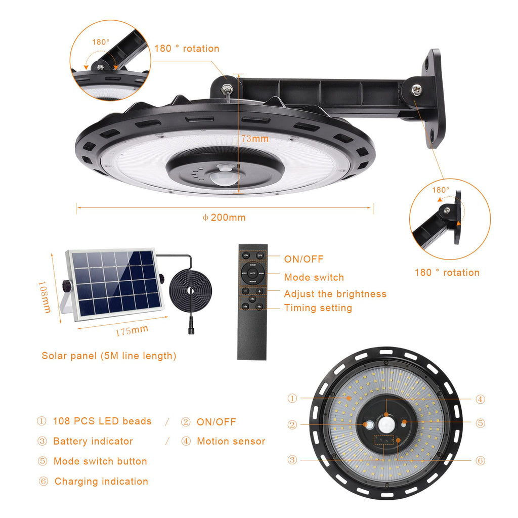UFO Solar Lamp with Motion Sensor 1200LM 108LED IP65 – White