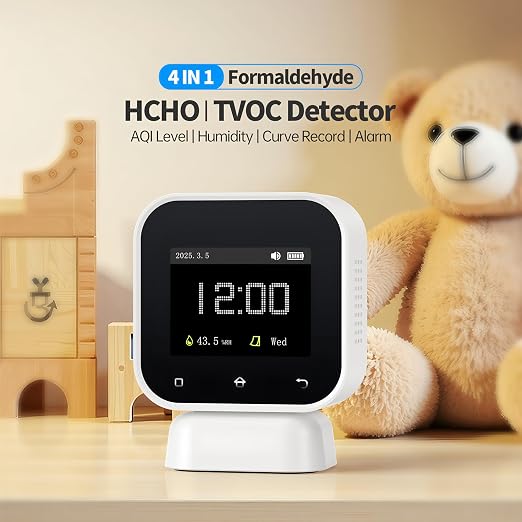 SFD-02 Monitor Jakości Powietrza, Detektor formaldehydu 4 w 1 z Ekranem Dotykowym – Detektor HCHO, TVOC, Temperatury i Wilgotności