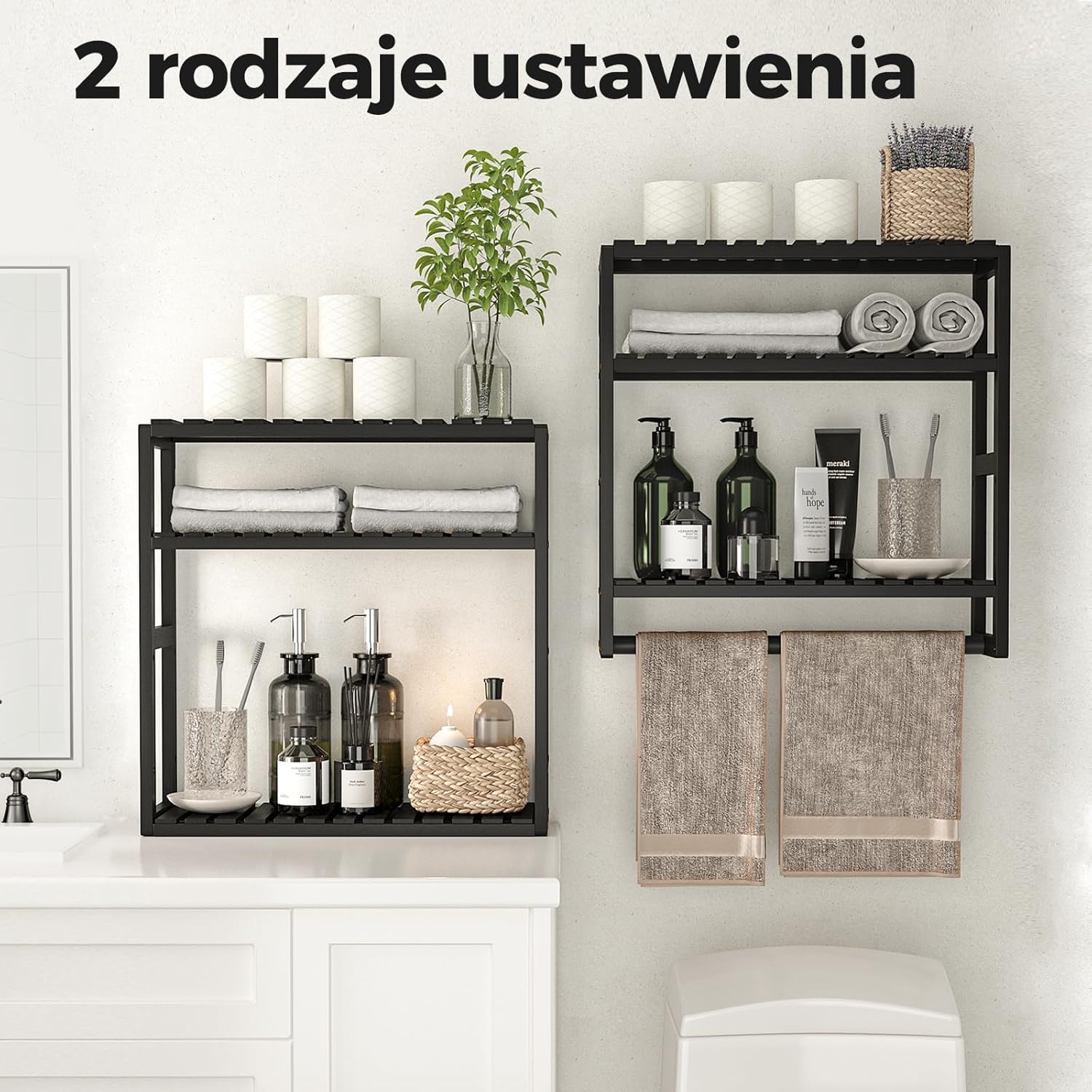 Bamboo Bathroom Organizer – Adjustable Wall Shelf, 3 Shelves