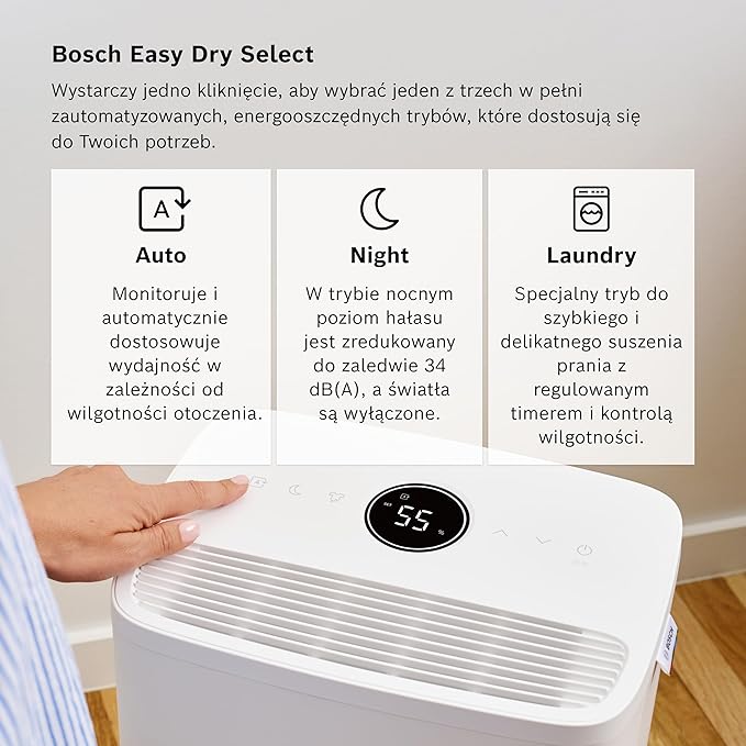Bosch Dry 1000 – Quiet Dehumidifier for Rooms up to 17m², White