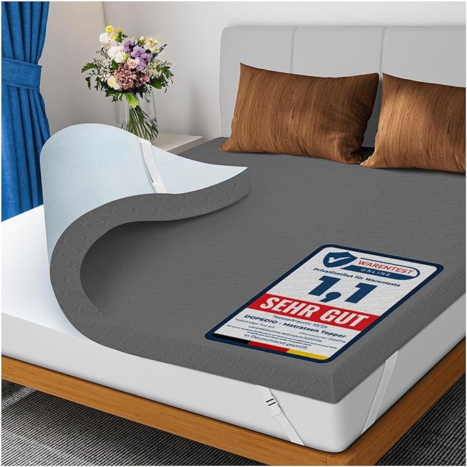 DOPEDIO 7.5 cm Memory Foam Mattress Topper – Grey 180x200 cm