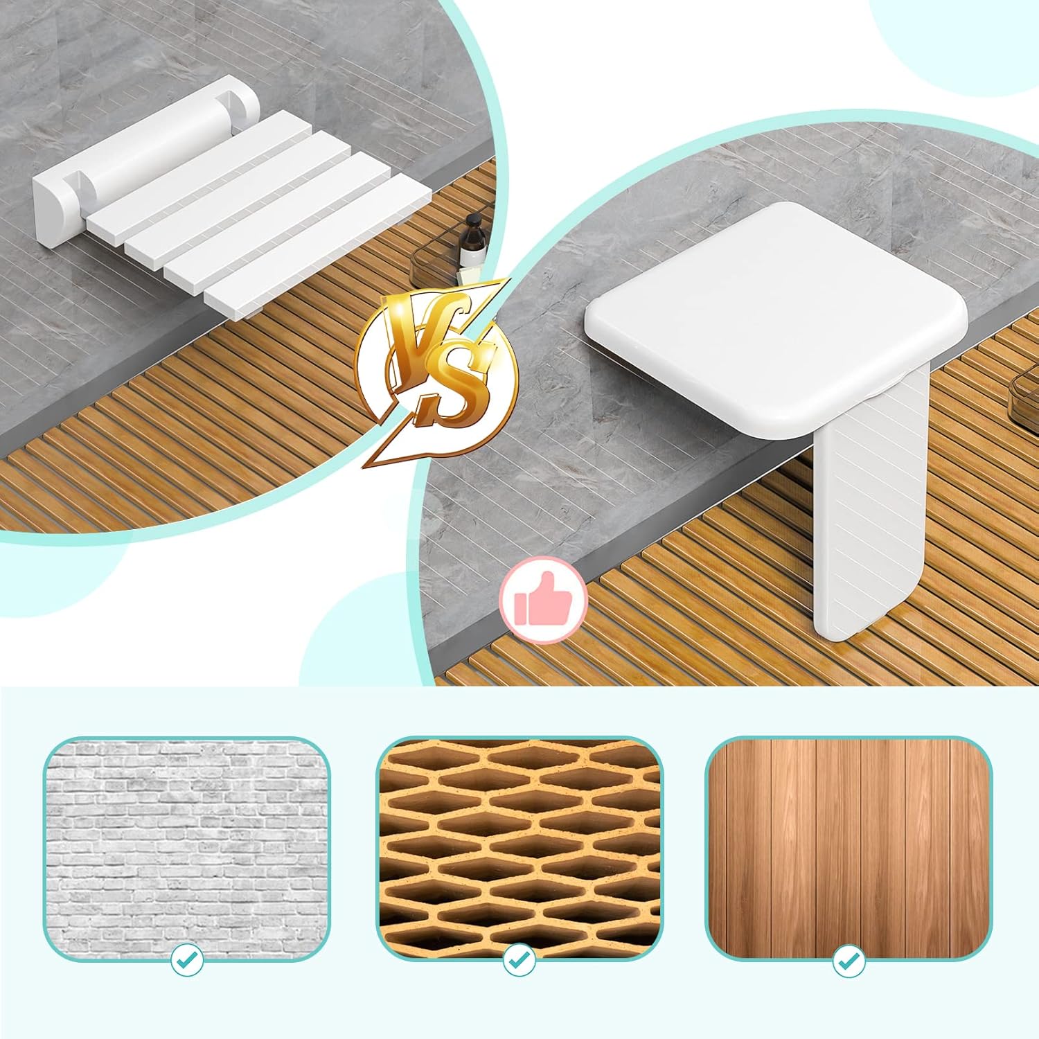 HEUFFE Foldable Shower Seat - wall-mounted, 200 kg load capacity