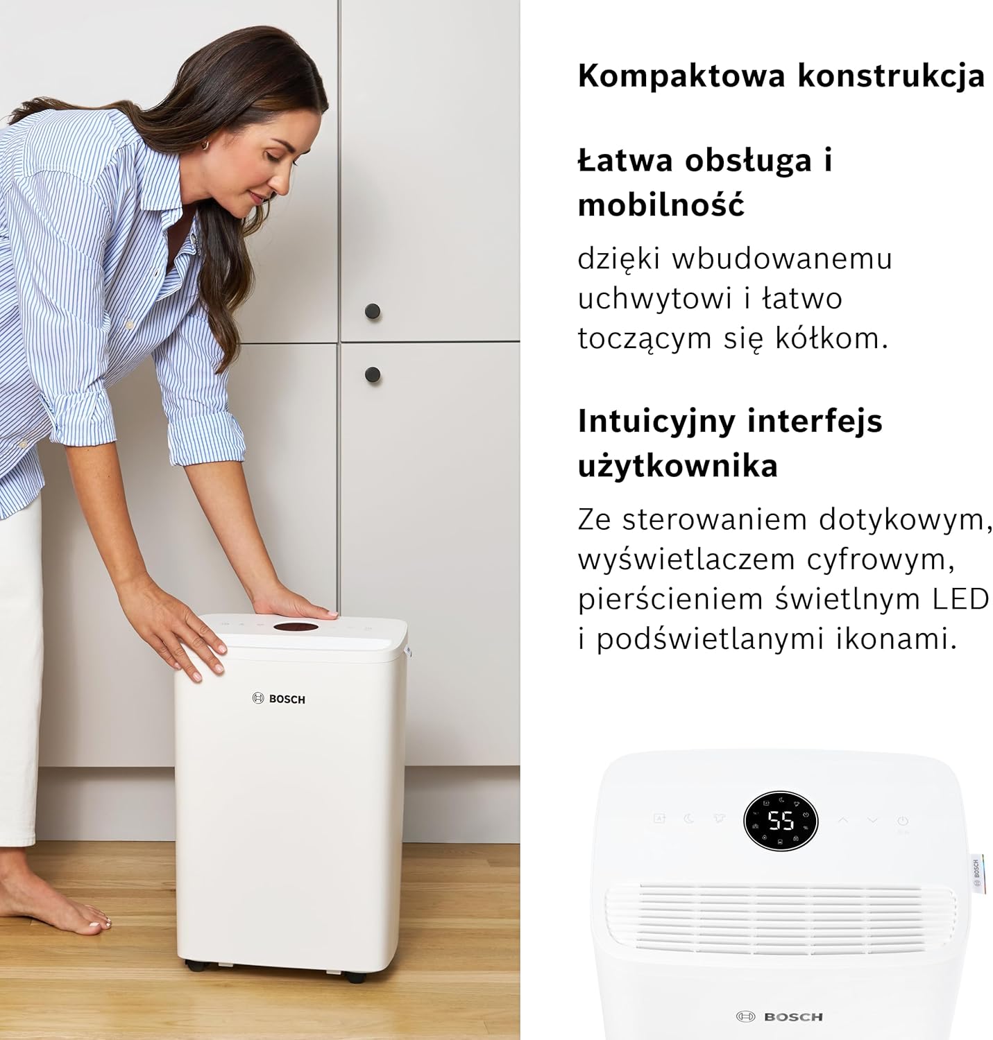 Bosch Dry 1000 – Quiet Dehumidifier for Rooms up to 17m², White