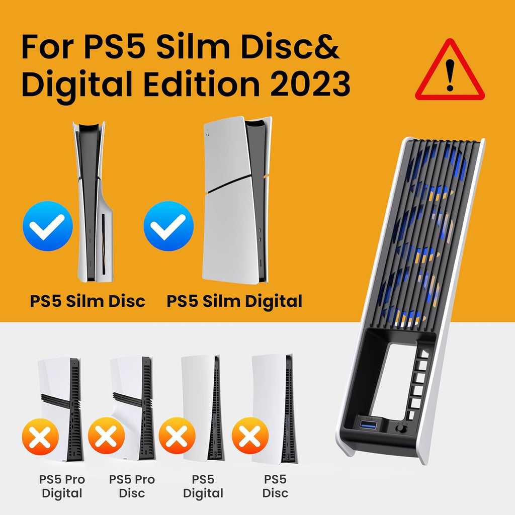 Wentylator chłodzący LED do PS5 Slim – 3 tryby, USB 3.0, Plug & Play
