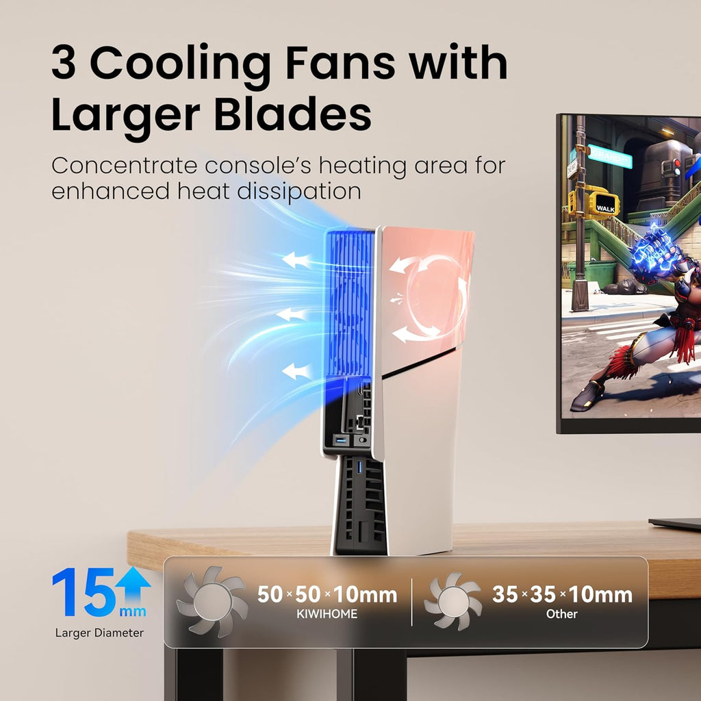 Wentylator chłodzący LED do PS5 Slim – 3 tryby, USB 3.0, Plug & Play