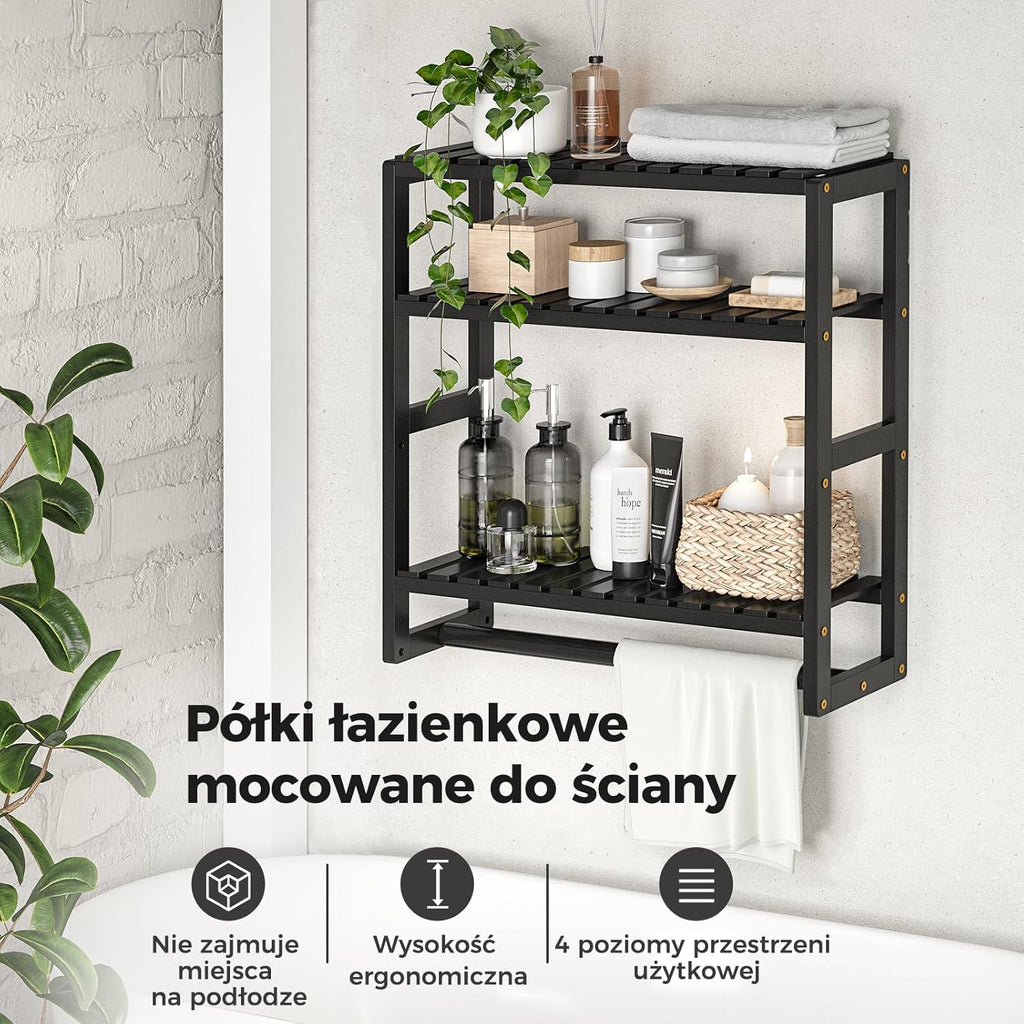 Bamboo Bathroom Organizer – Adjustable Wall Shelf, 3 Shelves