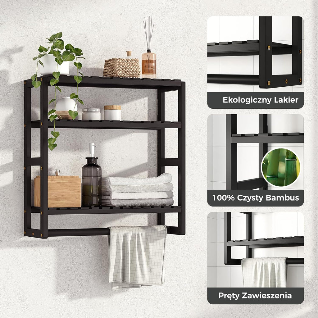 Bamboo Bathroom Organizer – Adjustable Wall Shelf, 3 Shelves