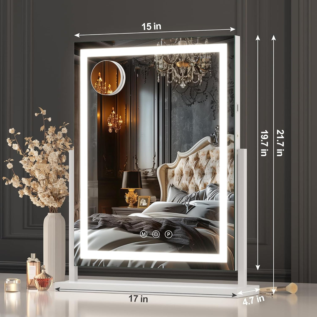 Lustro Toaletkowe z Podświetleniem LED 17"×22" – 6000 lm, 10x Zoom