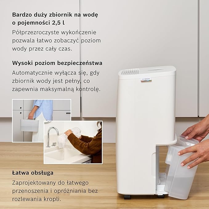 Bosch Dry 1000 – Quiet Dehumidifier for Rooms up to 17m², White
