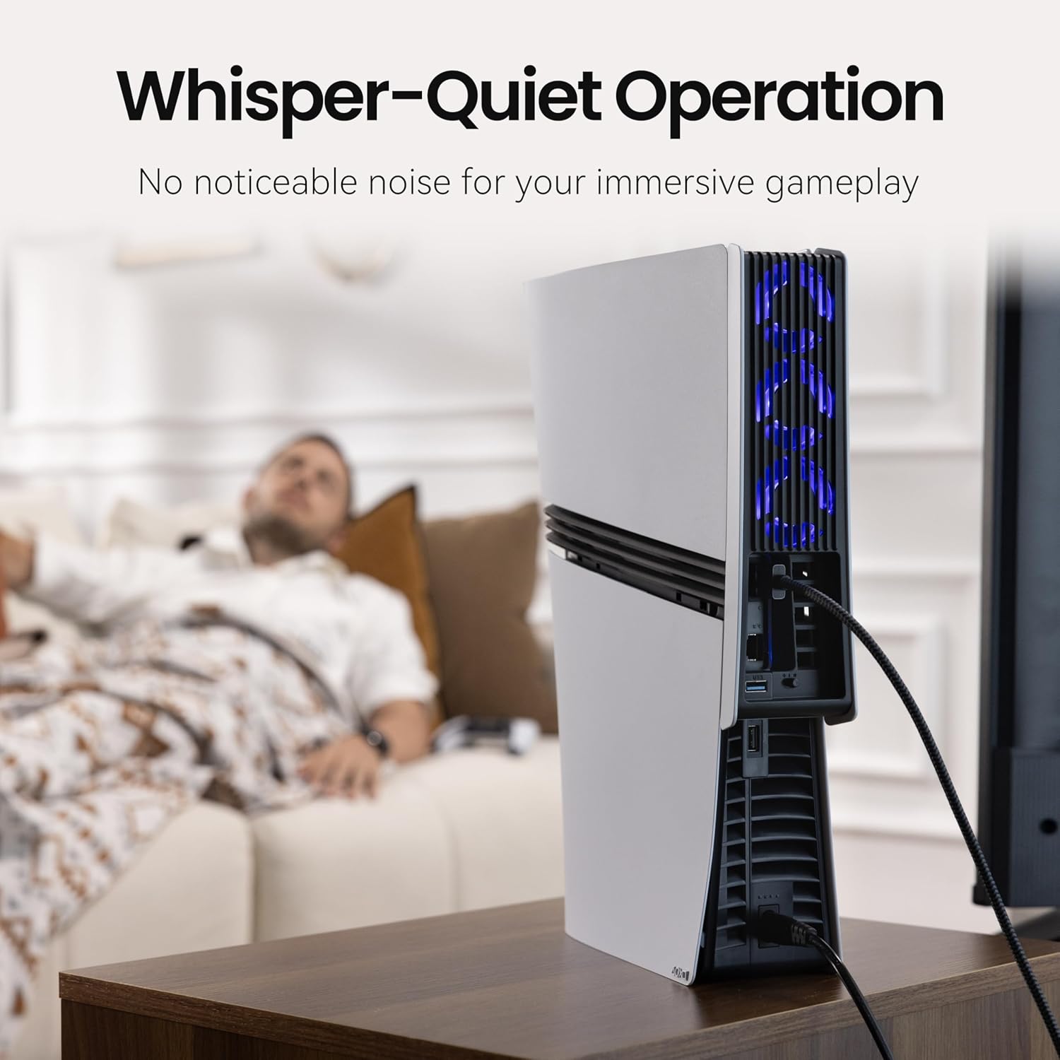 Wentylator chłodzący LED do PS5 Slim – 3 tryby, USB 3.0, Plug & Play