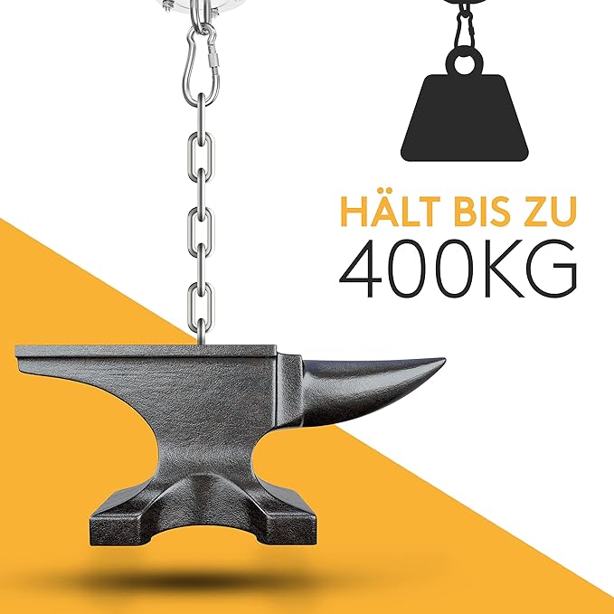 Hak Sufitowy ze Stali Nierdzewnej – Udźwig 400 kg, Kompletny Zestaw z Karabiczykiem