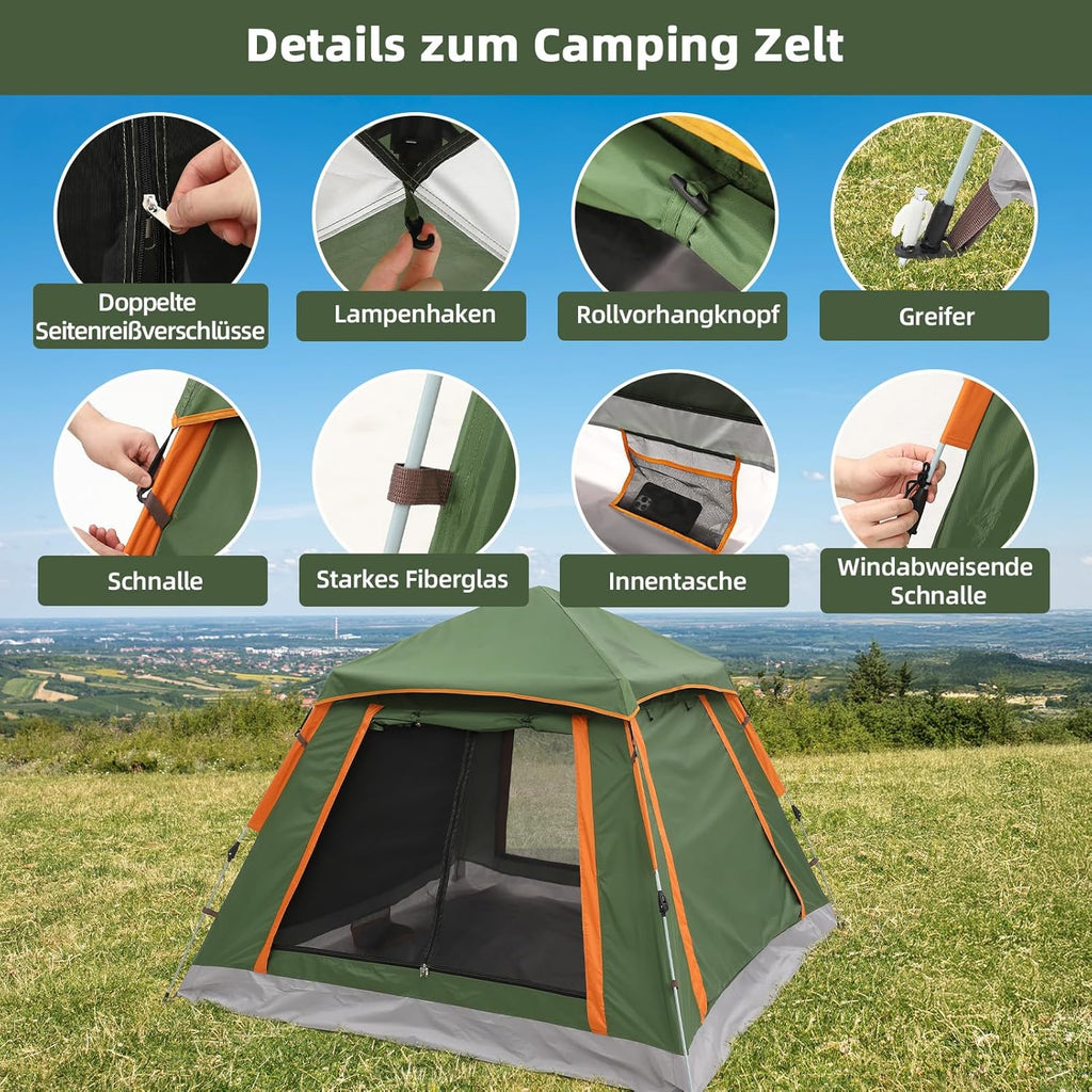 HAUSPROFI Pop-up Camping Tent for 3 People – Automatic, 4 Seasons, Oxford 210D PU3000