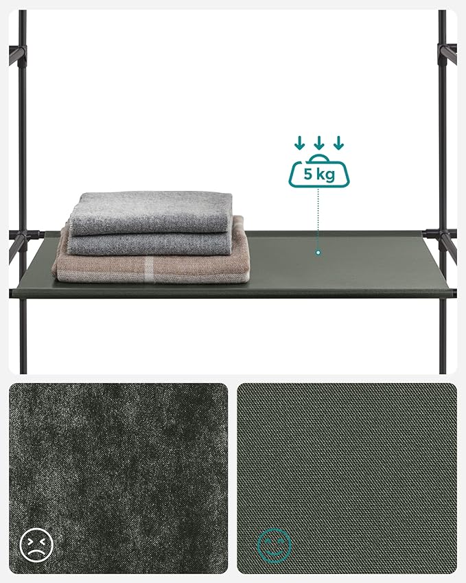 SONGMICS Fabric Wardrobe, 12 Shelves with Clothes Rail and Shelves, Sturdy Wardrobe, for Bedroom, Dressing Room, 150 x 45 x 175 cm, Grey LSF03G