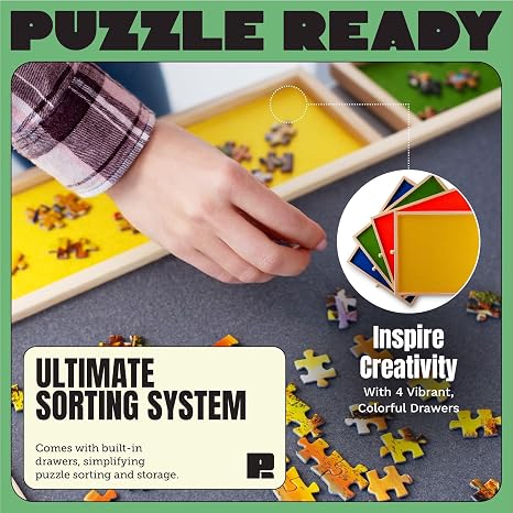 Stół do puzzli Family Fun 2w1 – drewno, mata, 6 szuflad, do 1500 el.