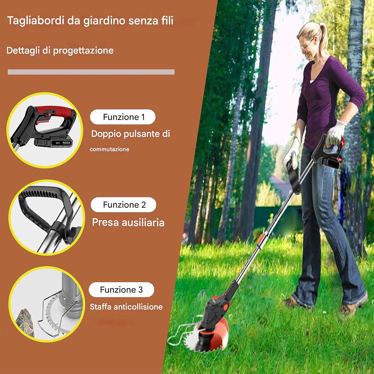Podkaszarka Akumulatorowa 3w1 – 2x Akumulator, Głowica 90°, 2,5 kg
