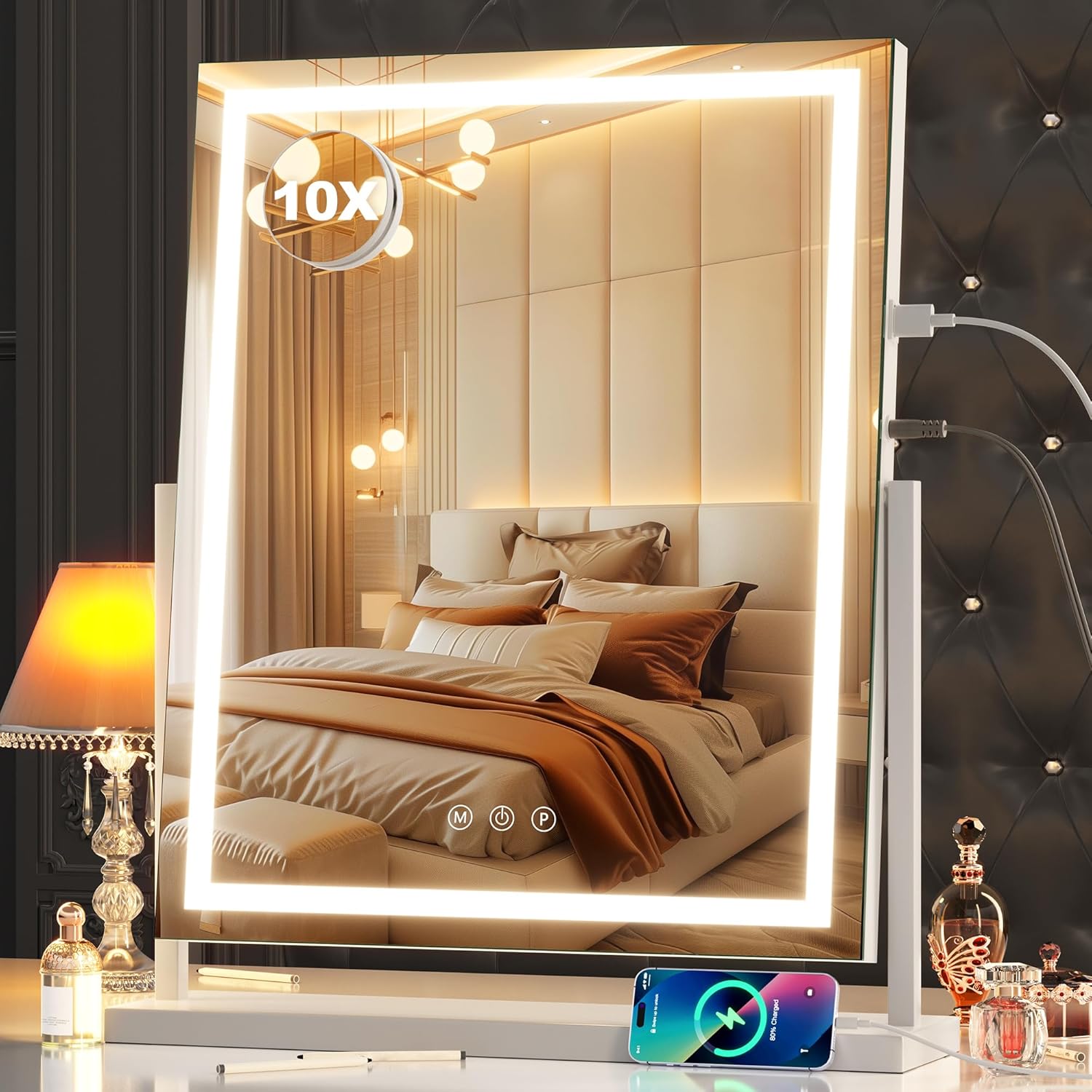 Lustro Toaletkowe z Podświetleniem LED 17"×22" – 6000 lm, 10x Zoom