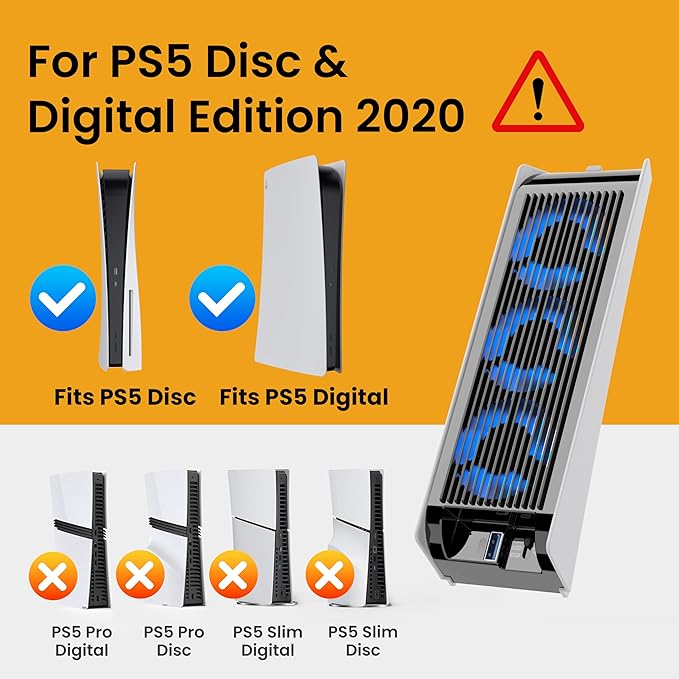 Wentylator chłodzący LED do PS5 – 3 wentylatory, USB 3.0, Plug & Play