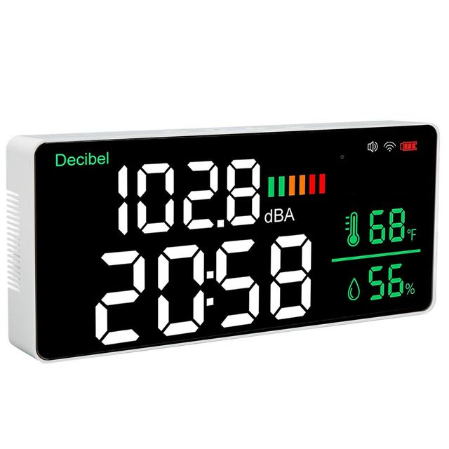 Miernik Decybeli 4 w 1 – 11" LED, WiFi, Termometr, Higrometr, Zegar