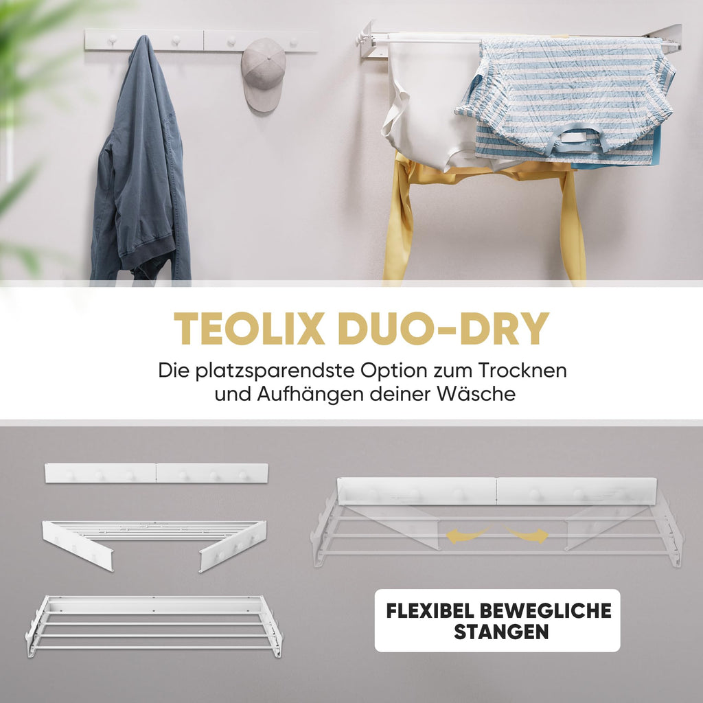 Teolix 2-in-1 Wall Hanger – Foldable, Coat Hook, Space-Saving, White 80cm