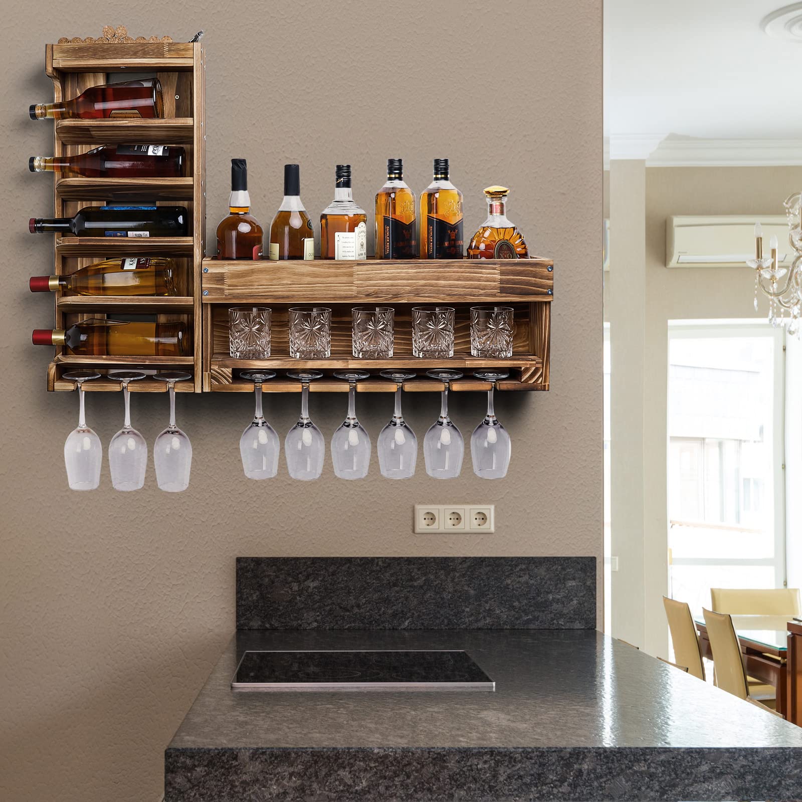 Yorbay Wine Rack - Burnt Wood Pallet, Cork and Glass Holder, Vintage Style
