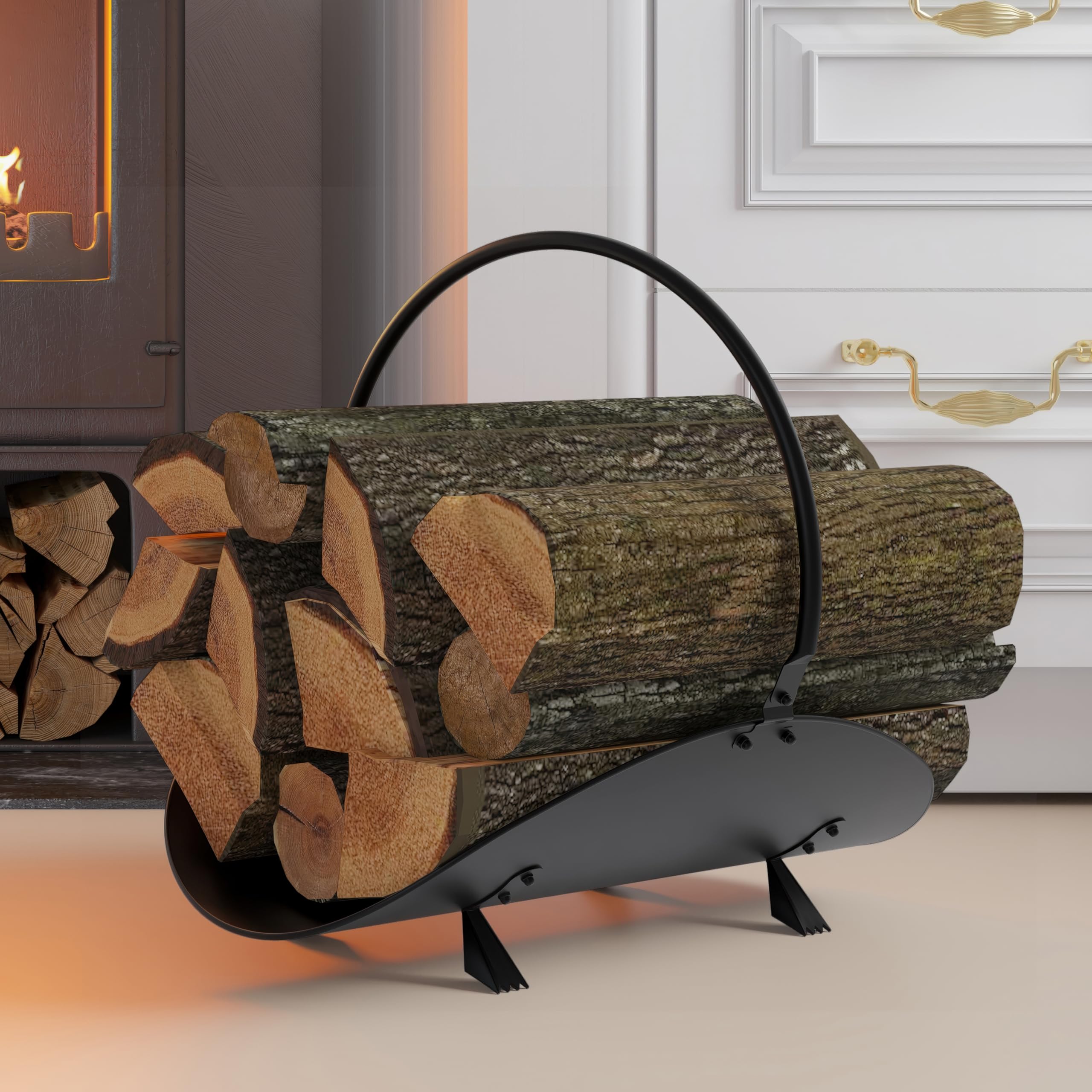 Modern Wooden Log Basket 48x34x37cm – Black