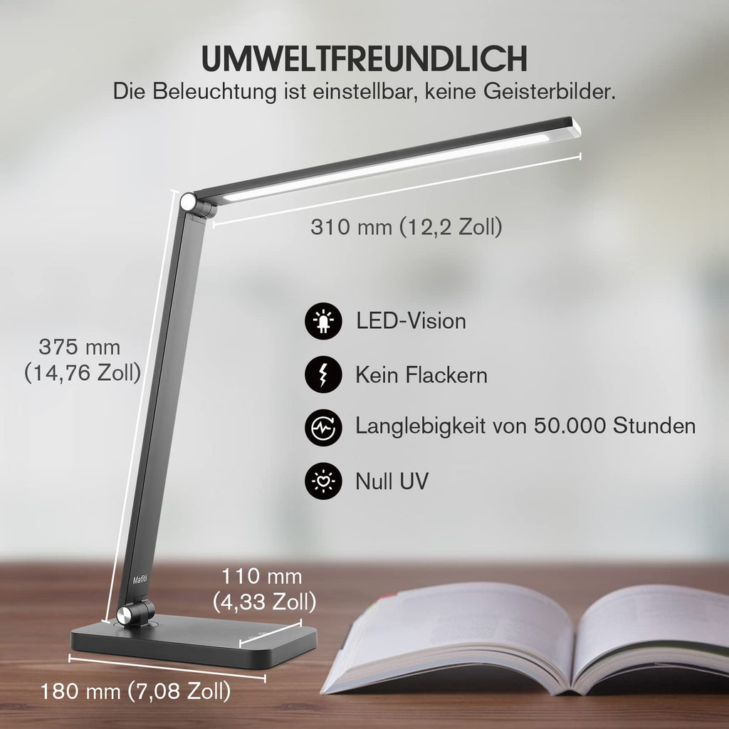 LED Desk Lamp – 15 Lighting Modes, USB Port, Flexible Arm