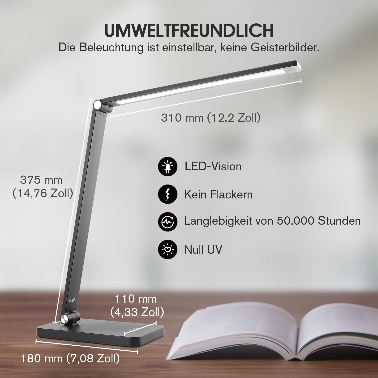 LED Desk Lamp – 15 Lighting Modes, USB Port, Flexible Arm