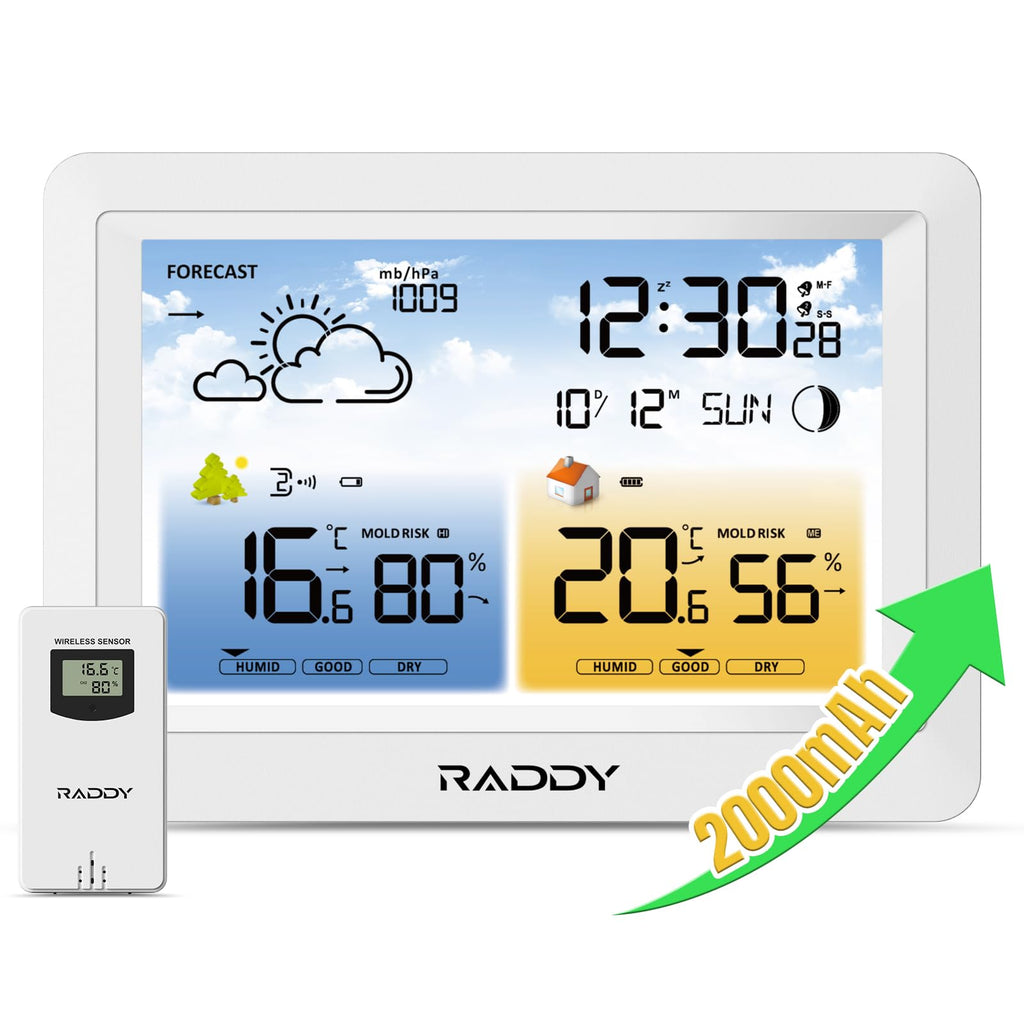 Stacja meteorologiczna Raddy WM6 radio bezprzewodowy termometr higrometr wewnętrzny zewnętrzny - czarny
