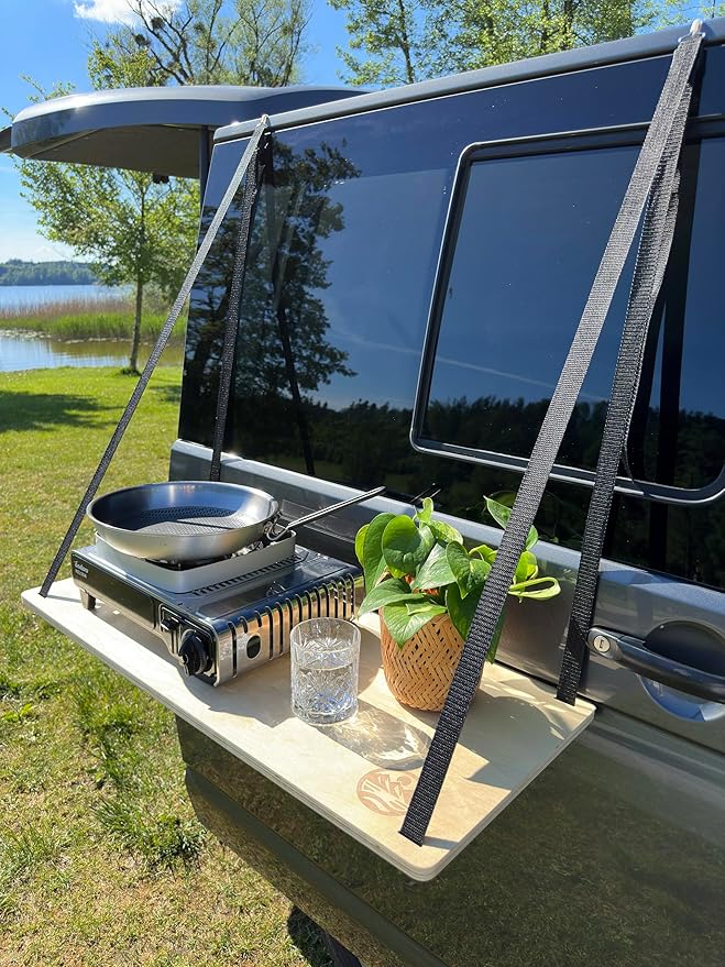 GLAMPTRAY Hanging Camping Table 80x35 cm | Birch Wood | Camper, VW Bus