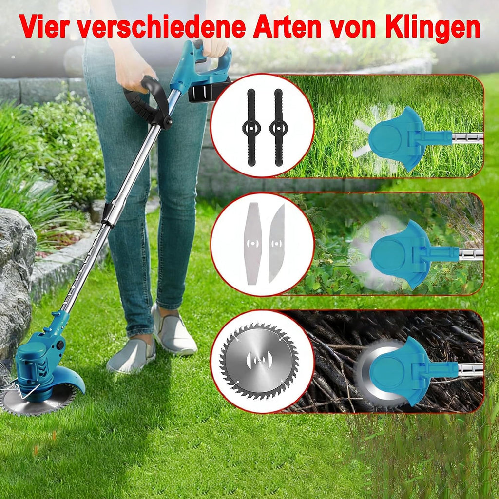 Akumulatorowa Podkaszarka do Trawy 850W – 4 Rodzaje Ostrzy, 2 Akumulatory 4000mAh