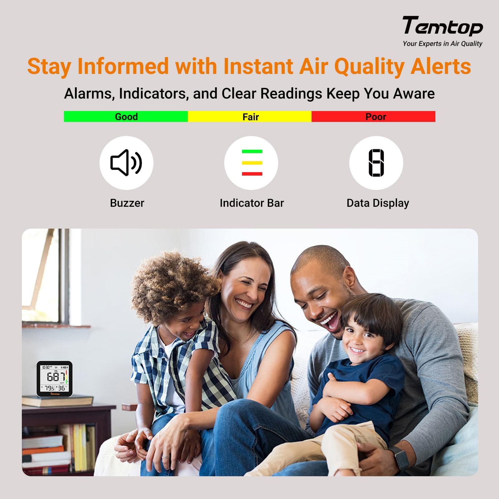 Temtop C10-2ND Bluetooth CO2 Meter Indoor Air Quality Monitor