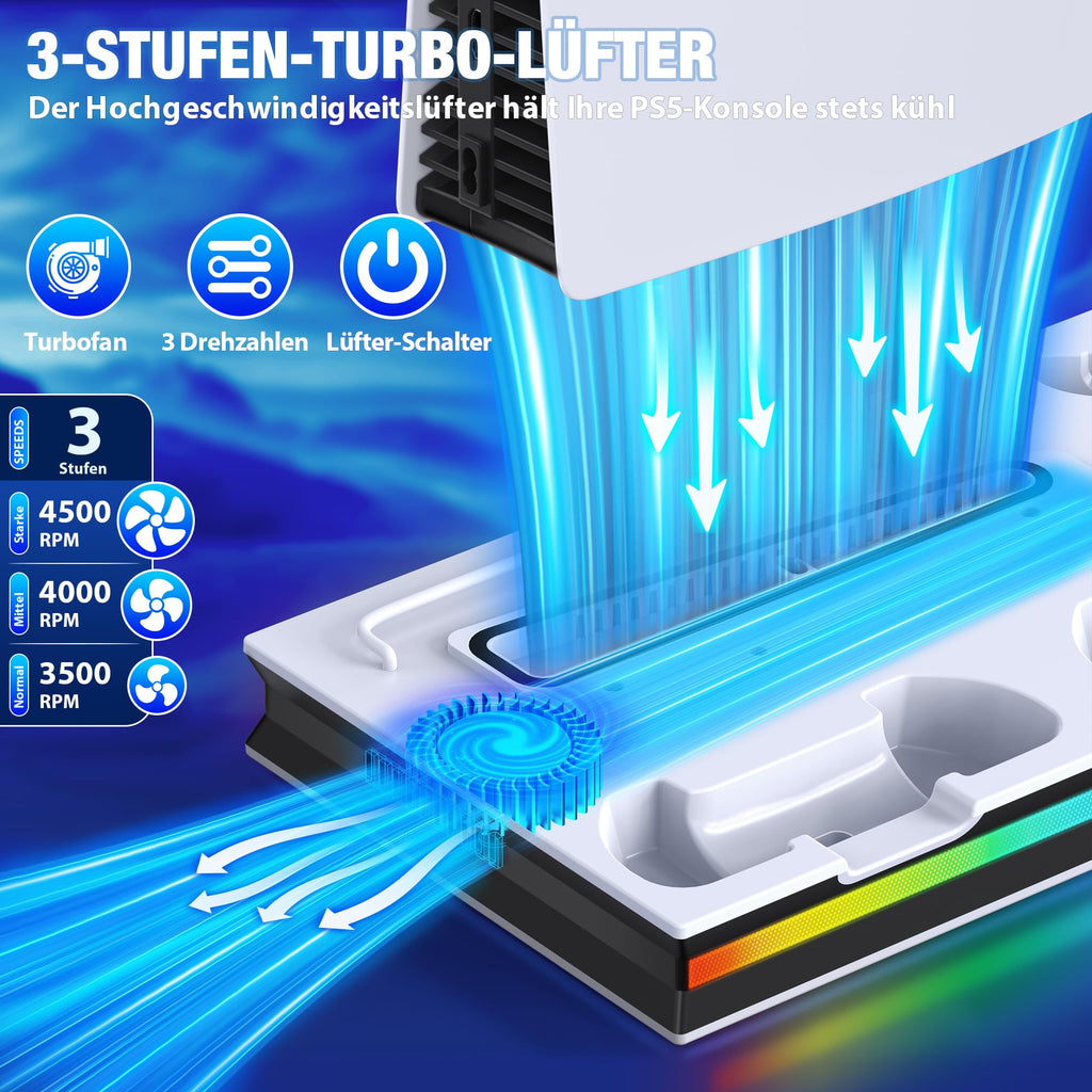 PS5 Stand with LED Backlight and 3-Speed Fan - Vertical Stand for PS5 Slim/Pro (Copy) (Copy)