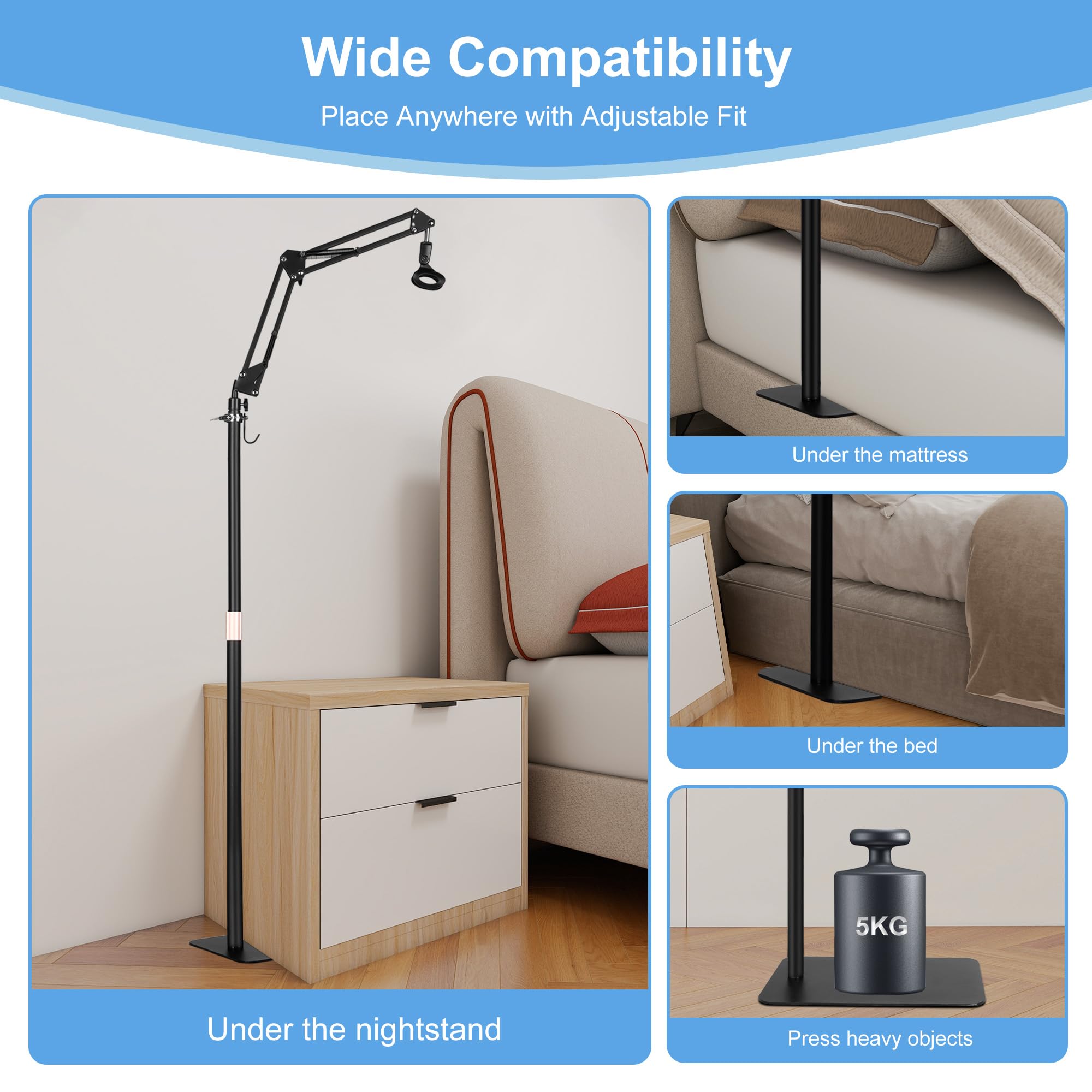 CPAP Hose Holder Adjustable Height Bed Hanger Prevents Tangling - White