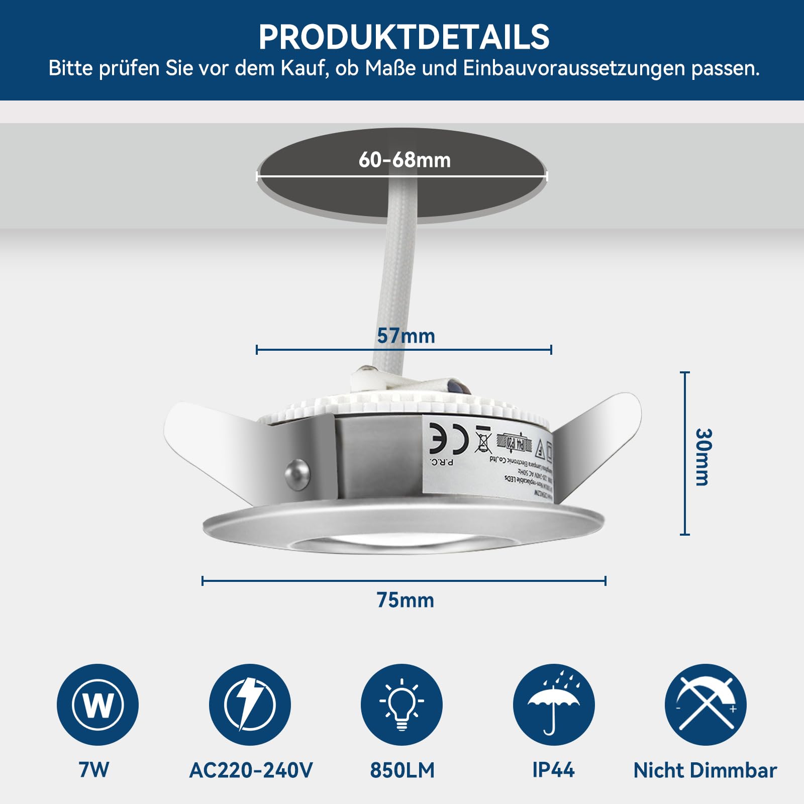 Allesgute 6-pack Recessed LED Spotlights IP44 7W 850LM – Brushed Nickel