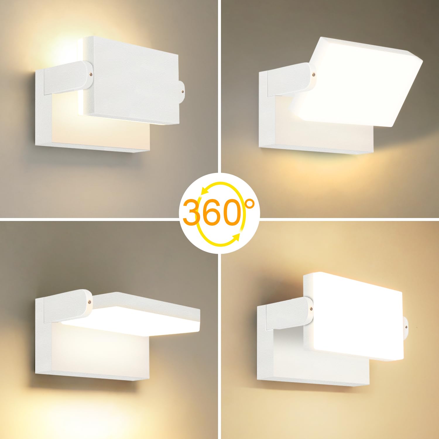 Kingwen 40W Outdoor LED Wall Light – 360° Rotatable, IP65, White
