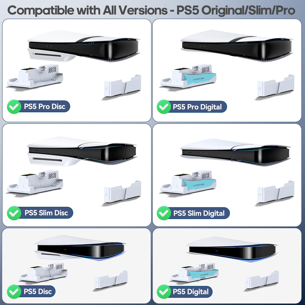 PS5 Horizontal Stand with Cooling Fan and Controller Charger – White