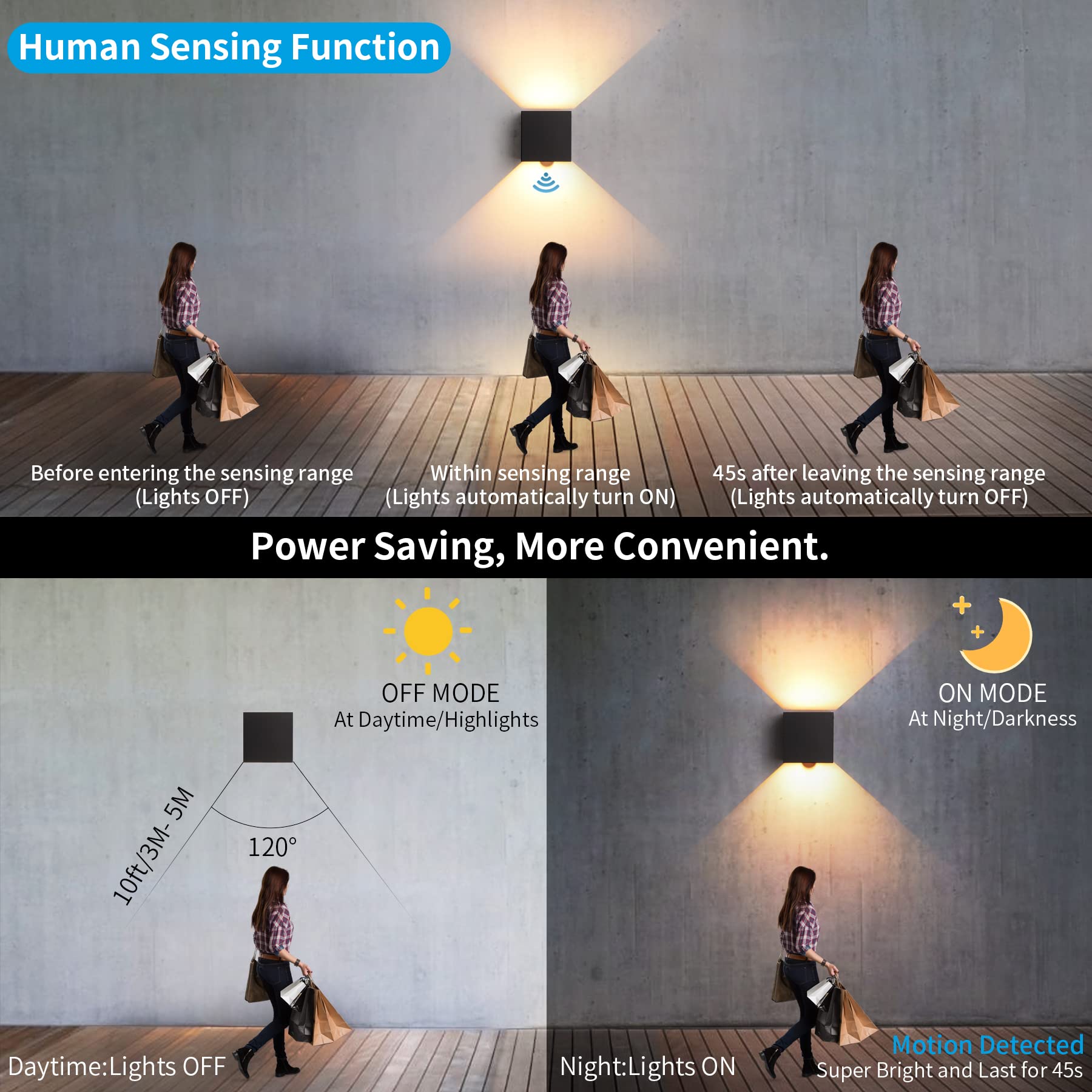 LED Wall Lamp with Motion Sensor 12W IP65 Waterproof Adjustable Beam Angle – Black