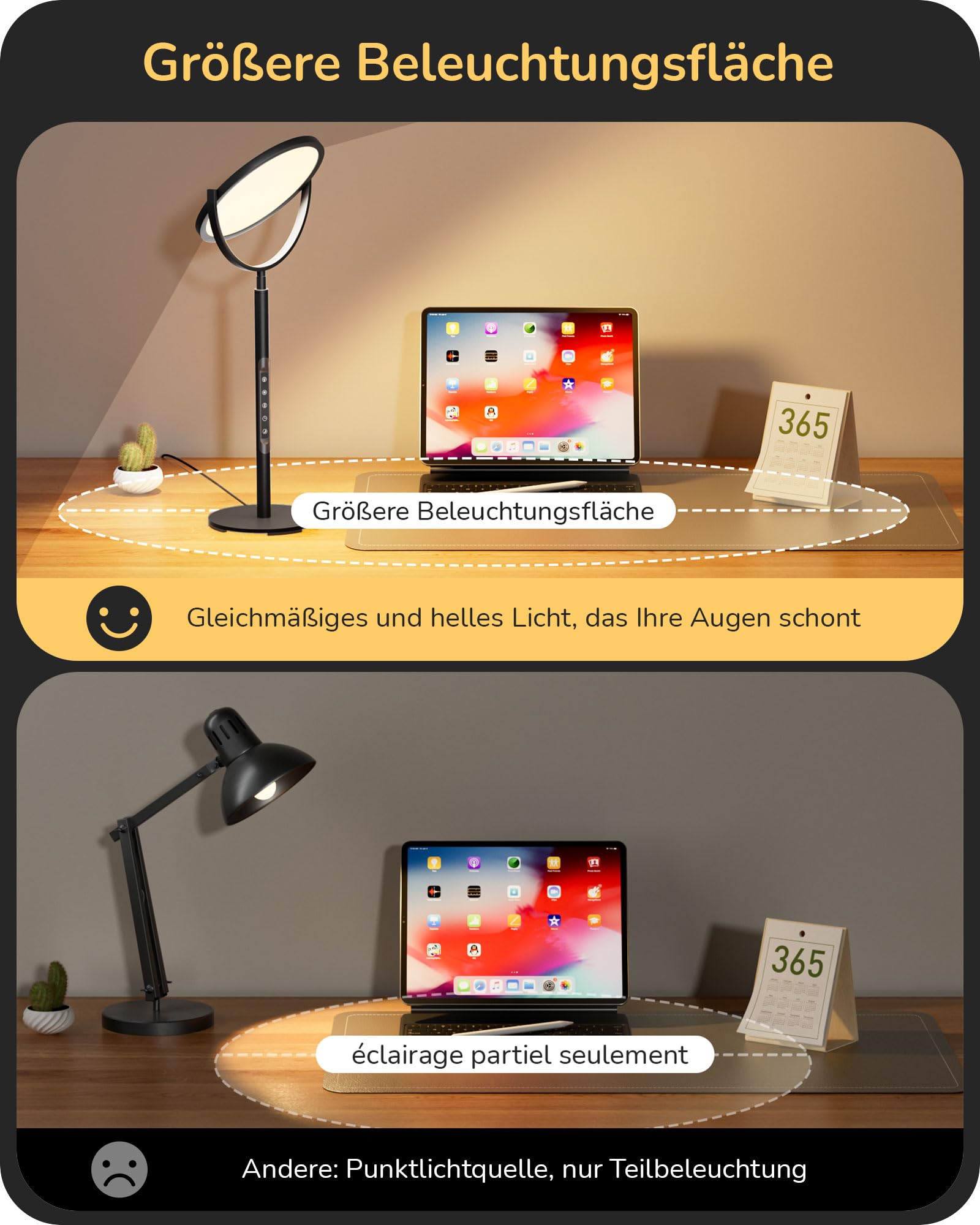 LED Desk Lamp 300° Rotatable Touch Dimmable 5 Brightness Levels - Black